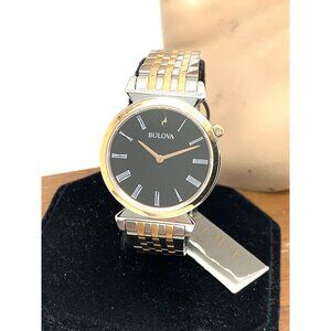 Bulova Women's Watch 98L265 Regatta Quartz Black Dial Rose Gold Silver Steel